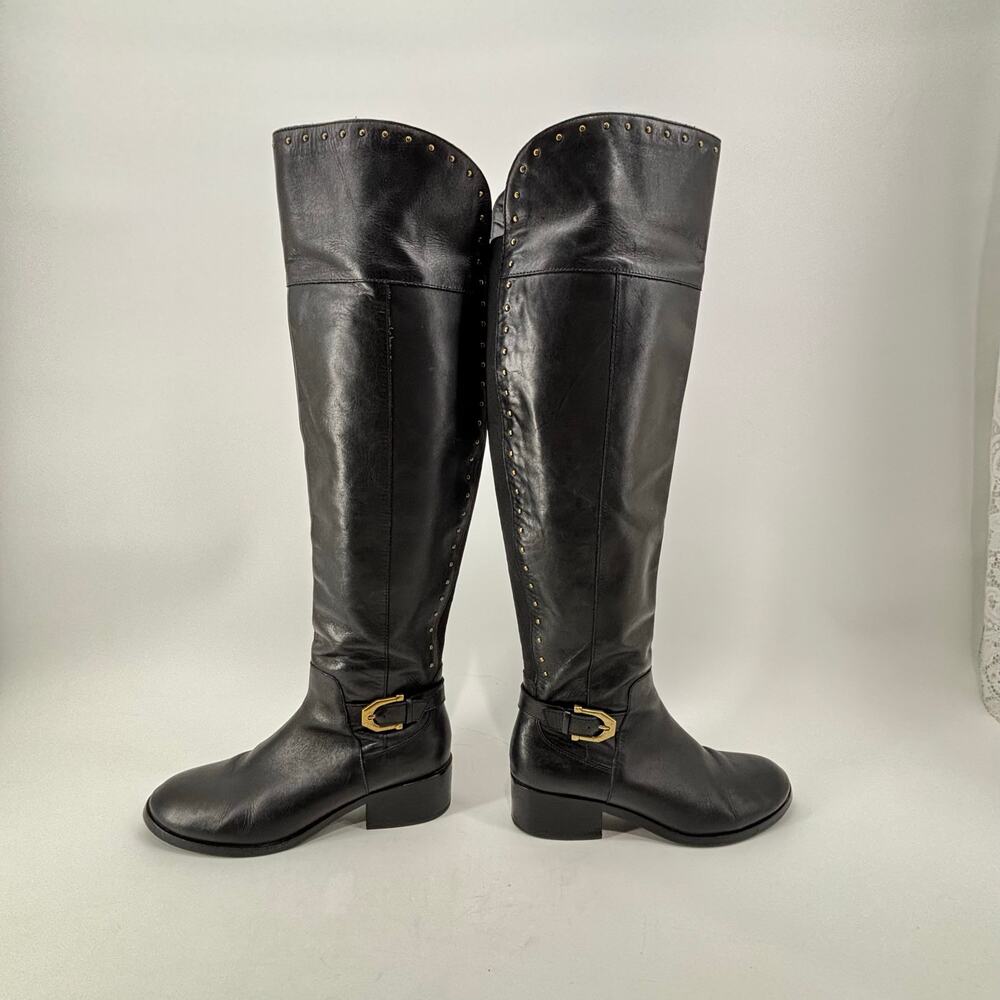 Sam Edelman Black Knee High Rider Boots Size 8.5 Leather Studded - Picture 5 of 14